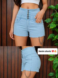 Light Blue High-Waisted Denim Shorts
