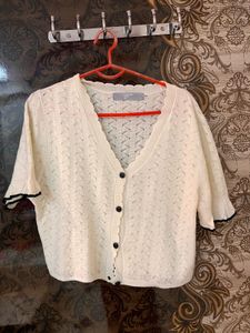 Cream Knit Cropped Cardigan