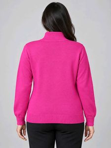 Chic Pink Striped Zip-Neck Sweater