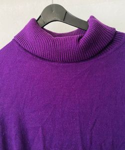 Purple Ribbed Turtleneck Sweater
