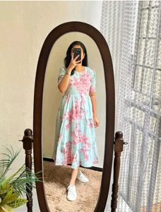Blue Floral Tiered Midi Dress_All size available