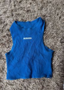 Royal Blue Ribbed "Burger" Crop Top