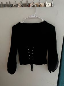 Black Long Sleeve Corset Top