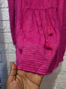 Vibrant Pink Cold Shoulder Kurta