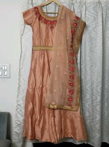 Elegant Peach Embroidered Ethnic Gown