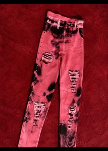 Edgy Pink Tie-Dye Distressed Jeans