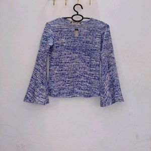 Boho Bell Sleeve Blue & White Top
