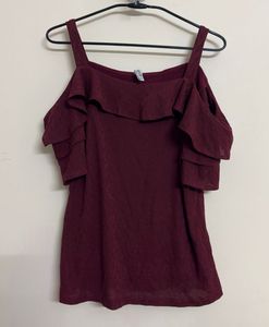 Maroon Cold Shoulder Top