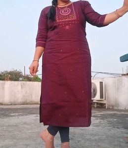 Elegant Maroon Kurta with Embellished Neckline