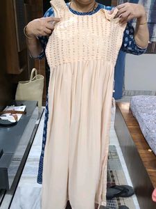 Elegant Peach Embroidered Maxi Dress
