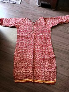 Maroon Printed Cotton Kurta