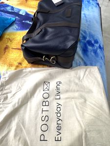 Stylish Navy Leather Duffle Bag