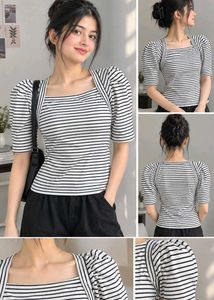 classic Striped Puff Sleeve Top