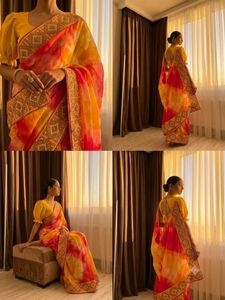 Vibrant Tie-Dye Saree with Embellished Border