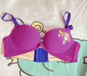 Pink Striped Bra with Cartoon Detail