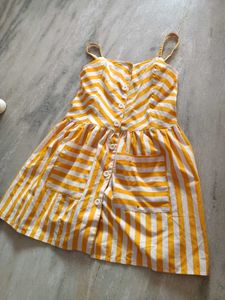 jacket with Yellow &amp; White Striped Button-Up Dress
