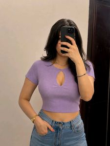 Bershka Lilac Ribbed Cutout Top
