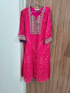 Biba Pink Bandhani Kurta Set with Dupatta