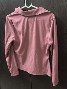 Topshop Pink Ribbed Button-Up Top