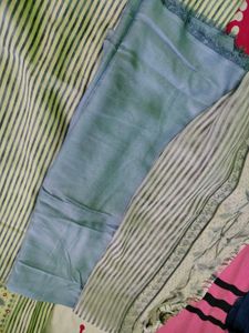 Green Striped Floral Dress Material