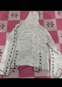 white Knit Turtleneck Sweater