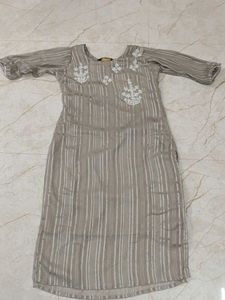 Elegant Striped Kurta with White Embroidery