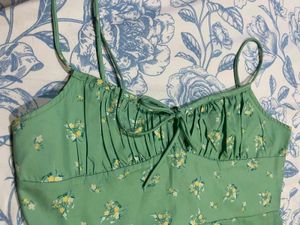 Sage Green Floral Slit Dress+ Earrings free