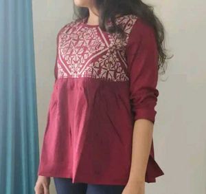 Embroidered Maroon Tunic Top