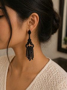 Elegant Black Dangle Earrings and bluish earings