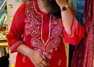 Red Chikakari Mirror Kurta
