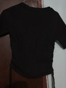 Chic Black Ruched T-Shirt