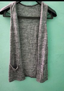 Sleeveless Grey Marled Cardigan Vest