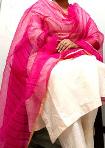 Srishti Fuschia Pink Zari Border Dupatta
