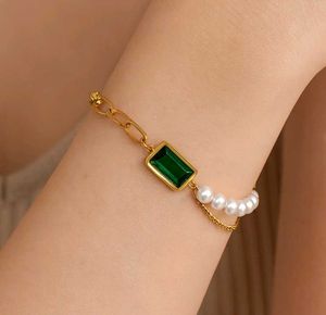 💚Stainless Steel Emerald & Pearl Bracelet