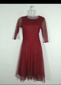 “U&F” Maroon Net Skater dress