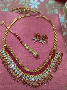 Indian Bridal Necklace Set in Pink