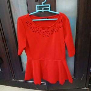 Red Peplum Top With Attractive Detailiing XL Siz