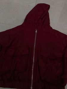 Maroon Bomber Jacket with Hood