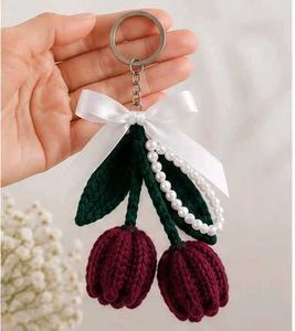 Handmade Cherry Keychain with Pearls
