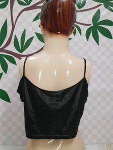(100)Black Faux Leather Cami Top