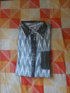 Stylish Grey Ikat Kurta with Sequins