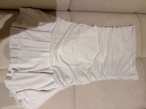 bershka Chic White Strapless Ruffle Dress