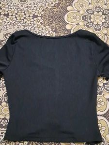 Black Lace Trimmed Bow Detail Top