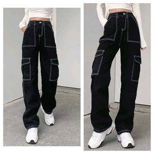 Black Cargo Pants with Contrast Stitching