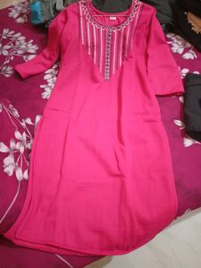 Pink women's woolen kurta