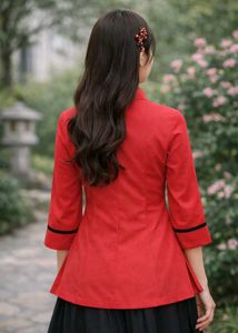 Red Oriental Mask Statement Top