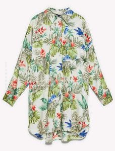 Oversized Satin Beachy Floral Long Shirt