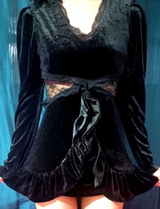 black Goth Velvet Lace Dress