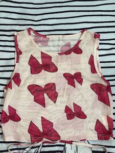 Sheer Bowknot Print Mesh Top