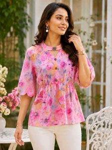 Chic Floral Print Peplum Top